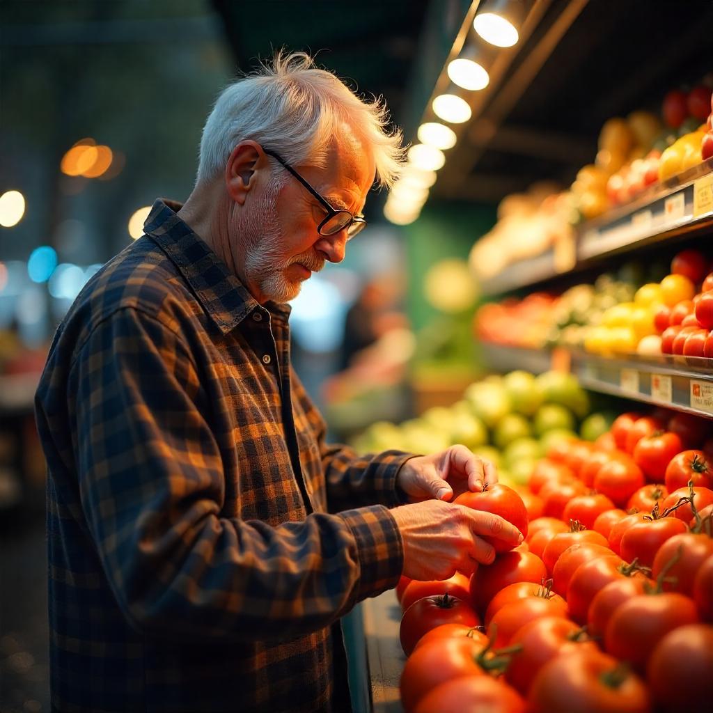 Hombre comprando tomates